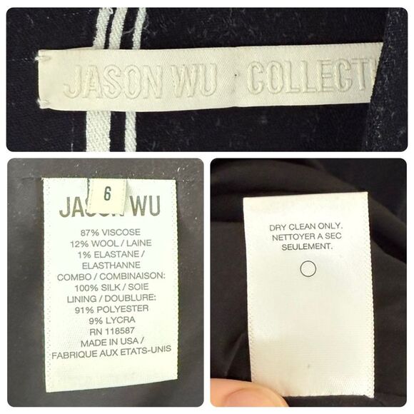 Jason Wu Collection Windowpane Stretch Crepe Sheath Dress in Black Chalk -Size 6 - Picture 6 of 8